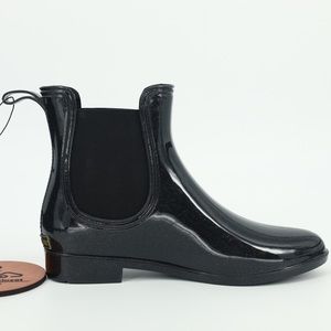 NWT JUICY COUTURE Rori Black‎ With Gold Sparkle Ankle Rain Boots